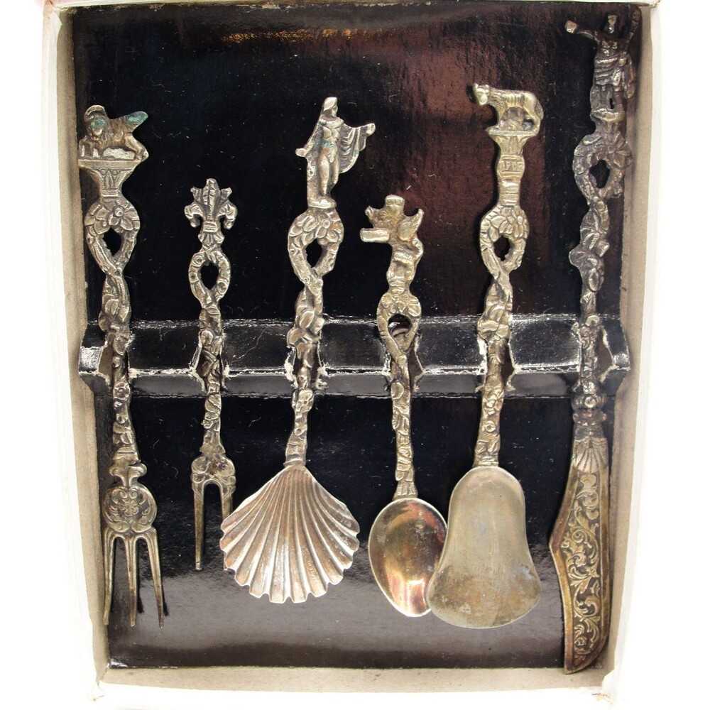 Vintage Candlelight Silver Italy 6 Piece Miniature Appetizer Hostess Set Boxed